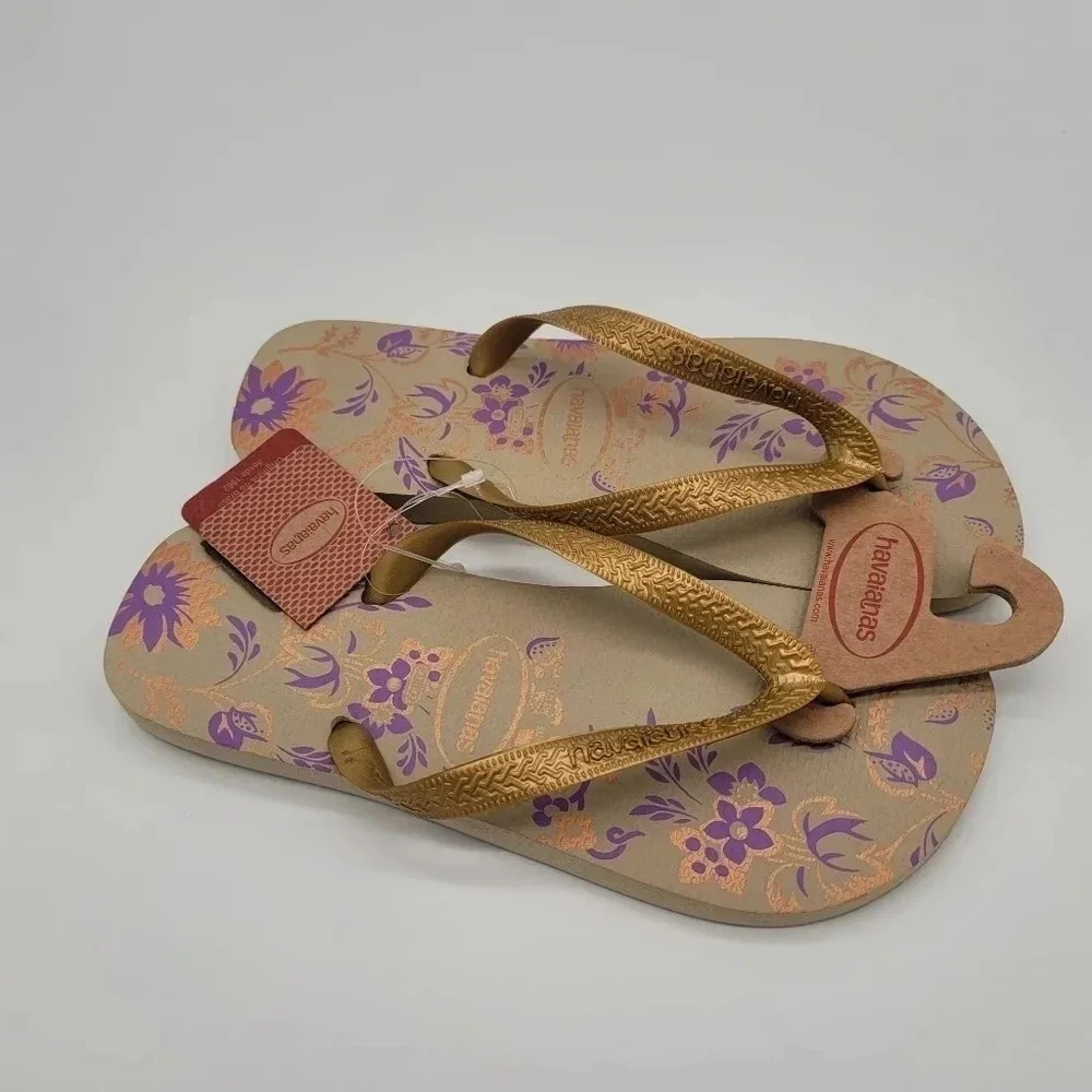 New Authentic Havaianas Sand Gray Purple Floral Women Flip Flops US 11/12W